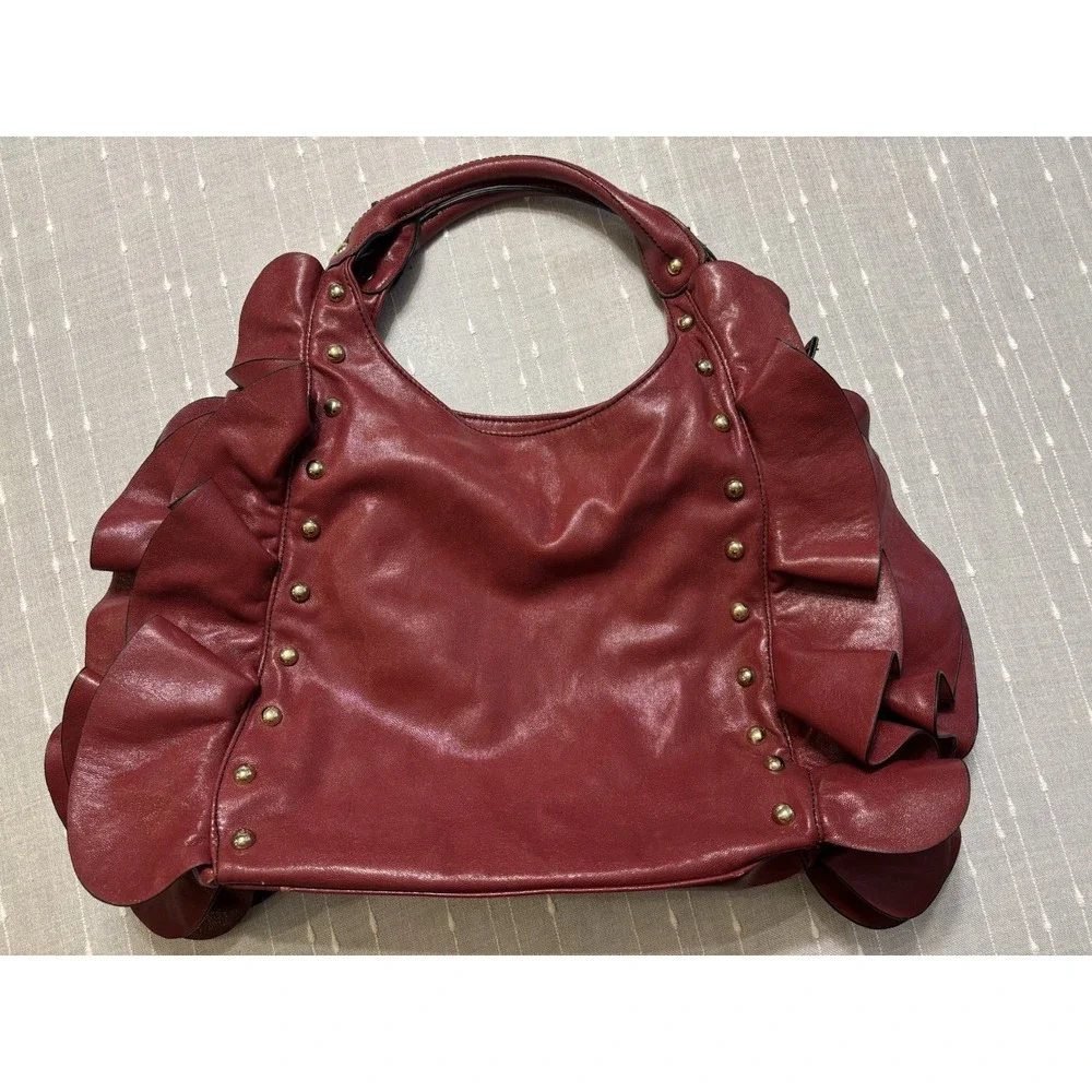 Y2K Statement Piece!! Red Ruffle Studded Large Hobo Handbag Purse Steve Madden